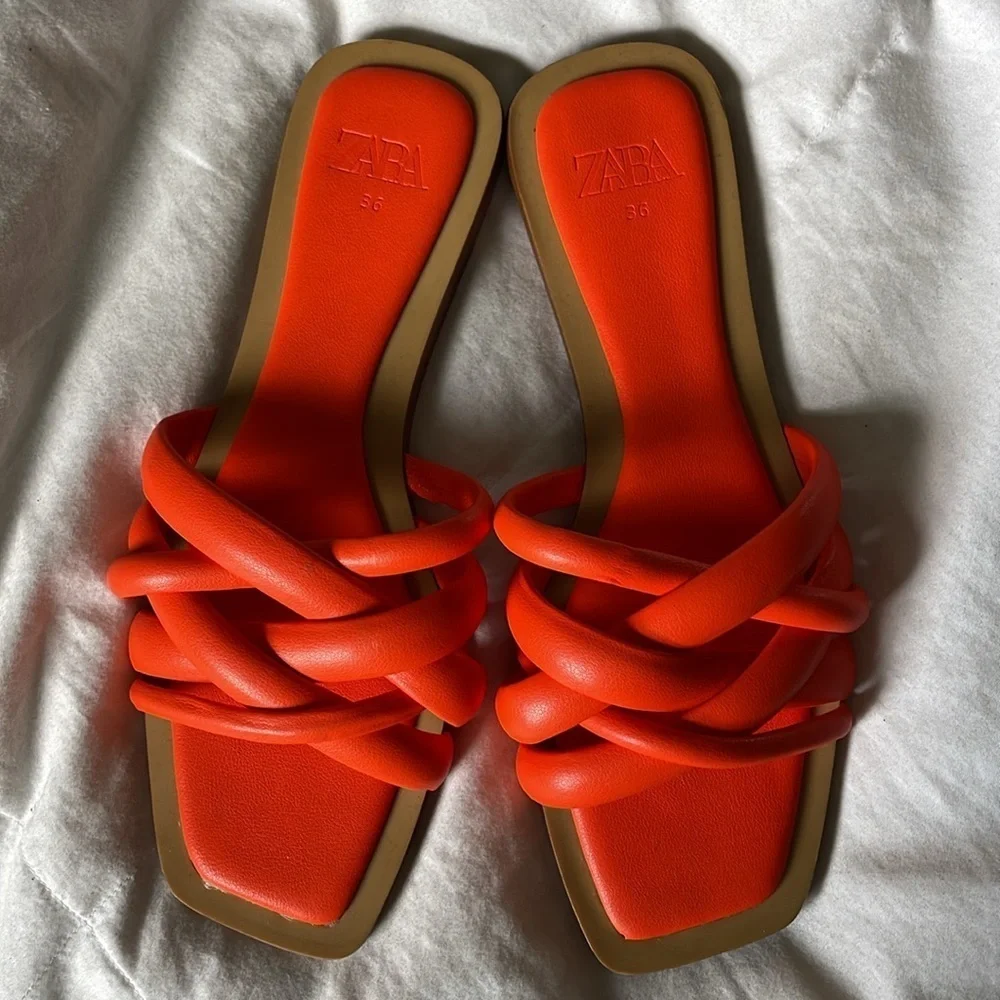 Zara |Orange | Slip On| Crisscross Straps |Sandals | Modern |Slides |Size 36 - Picture 7 of 12